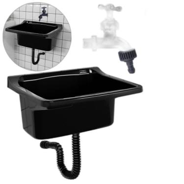 Imagem de Tanque Lavanderia 22L Preto + Sifão Universal Sanfonado +