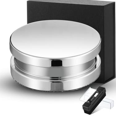 Imagem de 760 gramas Estabilizador de peso de 760 gramas, grampo para toca-discos de aço de alta massa, acessório para toca-discos de vinil com escova para presente de amortecimento de vibrações de Natal (prata