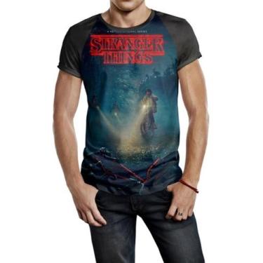Imagem de Camiseta Raglan Masculina Stranger Things Ref:232 - smoke, Preto, G