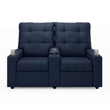 Imagem de Poltrona Reclinável Para Cinema Parma 2 Lugares Baú USB PU Azul FH1 - D'Rossi