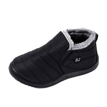 Imagem de Bigfanshu Botas femininas de neve botas de inverno de pelúcia botas impermeáveis femininas quentes de inverno plus size, Preto, 12