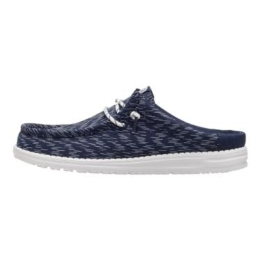 Imagem de HEYDUDE Wally Slip Jersey Jacquard Masculino Leve Confortável Mules com Cadarços Elásticos | Uso diário casual, Blazer azul marinho/branco, 47