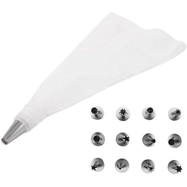 Imagem de Kit Decorador de Confeitaria com 12 Bicos Diversos Saco de Confeitar Acessórios para Bolos e Cupcakes