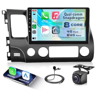 Imagem de Rádio veicular com chip Snapdragon Qual-Comm de 8 núcleos 4G + 64G para Honda Civic 2006-2011, Rimoody Car Stereo Carplay, Android, automóvel, 3D, exibição de modelo de carro, GPS, WiFi, tela sensível