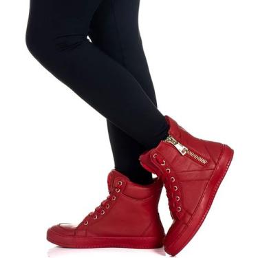 Imagem de Tênis Sneaker Feminino Couro Legítimo Cano Alto Zíper Lateral Academia