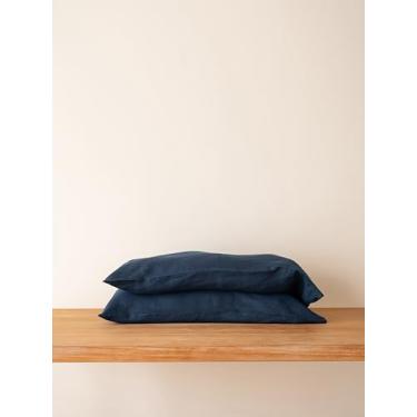 Imagem de Conjunto de duas fronhas de cânhamo 100% orgânico, fronhas de tecido natural (azul acinzentado, King 50 x 101 cm) (Índigo, padrão | 51 x 76 cm)