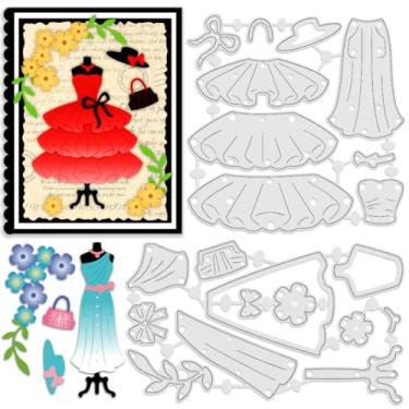 Imagem de INFUNLY Conjunto de 2 conjuntos de cortes vintage para fazer cartões, saias curtas, chapéu, matrizes de corte de metal, laços, sacos, corte, flores, folhas, matrizes em relevo, modelos de estêncil