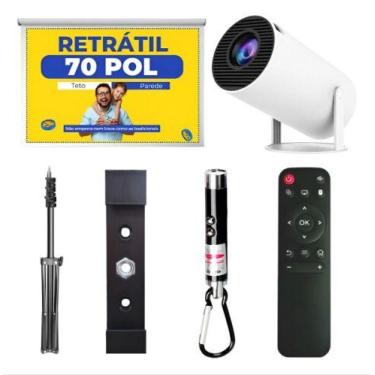 Imagem de Kit Projetor E Tela Retrátil Telão Lona Tecido Banner Teto Parede Trip