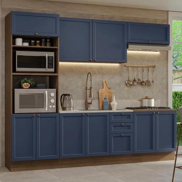 Imagem de Armário De Cozinha Completa 270 Cm Rustic/azul Vik Madesa 01 Rustic/azul