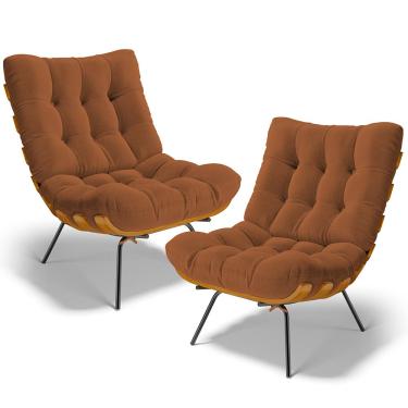Imagem de Kit 2 Poltronas Decorativas Sala de Estar Costela L02 Bouclê Terracota - Lyam Decor
