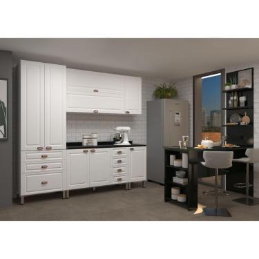 Imagem de Armário De Cozinha Compacta 5 Peças Com Tampo E Bancada Com Painel Cristal Luciane Móveis Branco P