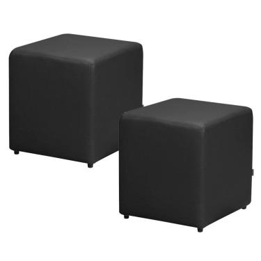 Imagem de Kit 02 Puffs Quadrado L02 Decorativo Corino Preto - Lyam Decor