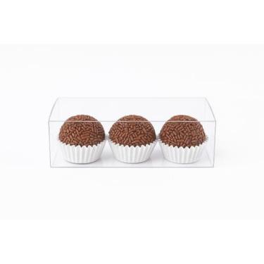 Imagem de 35 Caixas acetato transparente cristal 12x4x4 P 3 Docinhos brigadeiro 