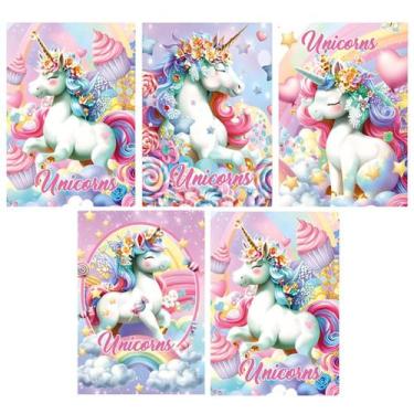 Imagem de Kit 5 Caderno Brochurão Unicórnio 96 Fls Costurado Capa Dura - 159212I