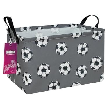 Imagem de INGHUA Cesto organizador de tecido retangular para brinquedos, livros, roupas, presentes, animais de estimação - perfeito para casa, escritório, berçário, dormitório, prateleira (futebol americano