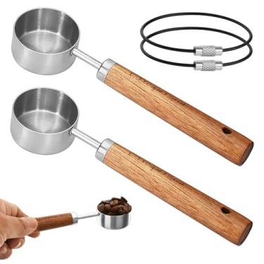 Imagem de Copo medidor de 1/16 com cabo de madeira, colher de medição de aço inoxidável de 15 ml, copos medidores de 1/16 de xícara para assar, cozinhar, ingredientes secos e úmidos para café, chá, leite em pó