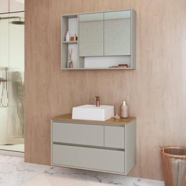 Imagem de Conjunto para Banheiro Gabinete Suspenso 80cm com Cuba e Espelheira Be
