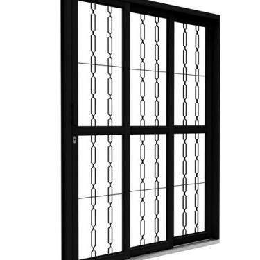 Imagem de Porta de Aço de Correr Lateral 3 Folhas com Grade Mosaico 213x150cm Ri