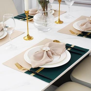 Imagem de 4 guardanapos de pano brancos chiques sólidos laváveis com bordas com bainha, os melhores guardanapos de jantar de poliéster para casamentos, banquetes e decoração de mesa de festa deslumbrantes