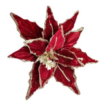 Imagem de Ioensy Arranjo floral para mesa de Natal, arranjo de flores brilhantes para áreas internas e externas, enfeite para festa de inverno, Vermelho
