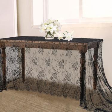 Imagem de Toalha de mesa preta de renda de Halloween, 2 peças, 152 x 300 cm, para filmes assustadores, decoração de festa de casamento, decoração retangular, bordada, vintage, decoração de mesa de recepção