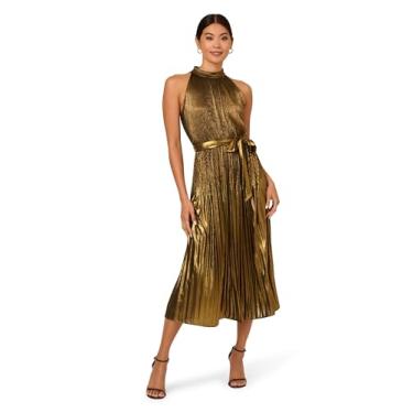 Imagem de Adrianna Papell Vestido feminino plissado metálico frente única, Dourado, 52