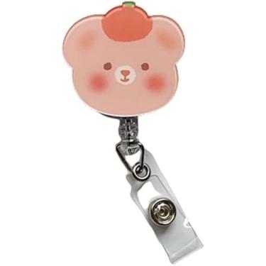 Imagem de Carretel retrátil de urso rosa, suporte de cartão de identificação de acrílico com clipe giratório 360, material escolar de escritório