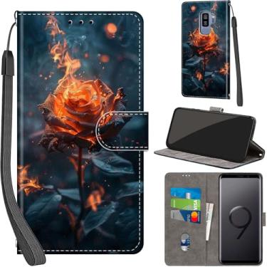 Imagem de Salanheo Capa carteira para Samsung Galaxy S9 Plus, com [3 compartimentos para cartões], fecho magnético com suporte, capa protetora flip de couro PU à prova de choque 15,7 cm, Burning Roses