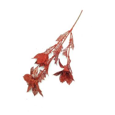 Imagem de Galhos Flores Bico de Papagaio com Purpurina P/ Natal Decoração Natali