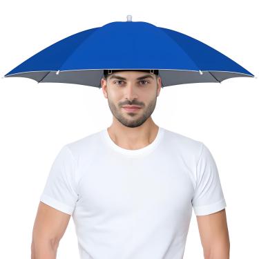 Imagem de Massmall Chapéu de guarda-chuva infantil adulto 66 cm com proteção UV faixa elástica mãos livres para pesca caminhadas jardinagem golfe praia festa azul