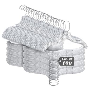 Imagem de Cabides de plástico transparente pacote com 100 cabides de corte de cristal para roupas - cabides antiderrapantes para casaco e camisa - cabides resistentes, cabides invisíveis para vestidos para