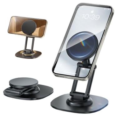 Imagem de KOBBRAN Suporte magnético de telefone para mesa giratório 360 em alumínio dobrável para MagSafe Suporte de celular com base antiderrapante para iPhone 16 Pro Max/15/14/13/12 Plus Air (preto)