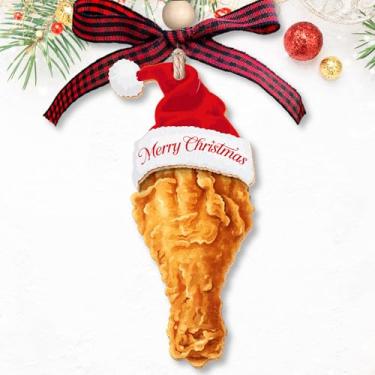 Imagem de UMACVN Enfeite de Natal de frango frito - enfeites de frango frito para árvore de Natal, enfeites de comida - presentes para amantes de comida - Ornamento de madeira de 2 camadas 2025