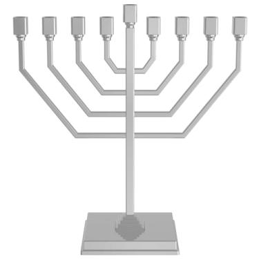 Imagem de Zion Judaica Prata Hanukkah Menorá Castiçal Moderno Tradicional Angled Branch Menorah Alto Polimento Acabamento Galvanizado 23 cm x 22 cm Serve para Velas de Chanucá Padrão