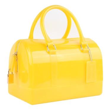 Imagem de MIFORINES Bolsa De Mão Feminina Verão Em Formato Almofada, Com Alça Superior, Cor Doce, Transparente, Cristal (Amarela)