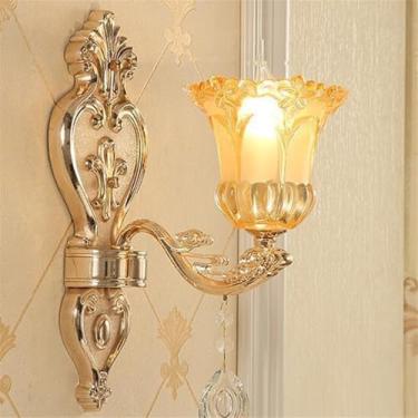 Imagem de Luminária de parede de cristal de luxo europeia, moderna, com LED, para decoração de sala de estar, quarto, escritório, quarto modelo, hotel, casa de campo, corredor (1 lâmpada, 1 peça).