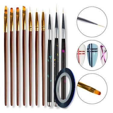 Imagem de Kit 7 Pincel Unhas de Gel 3 Pincéis Ultra Fino Brinde Decoração de Unh