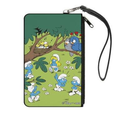 Imagem de Buckle-Down Carteira Smurfs, bolsa com zíper, cena de pássaros do amor da primavera dos Smurfs, tela, Multicor, LARGE, Casual