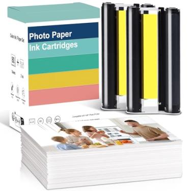 Imagem de ALZ-LZHQ Compatível com impressora fotográfica Amber M100/M200 4x6 80 folhas de papel fotográfico e 2 cartuchos de tinta, à prova d'água/antioxidante/não desbota, para impressora fotográfica DHP512