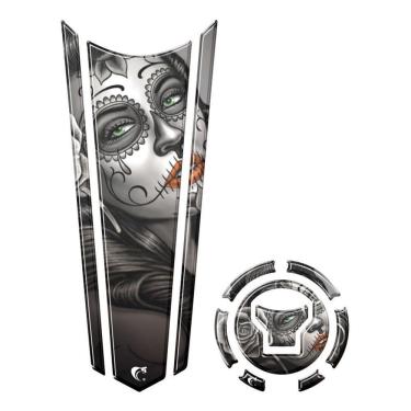 Imagem de Adesivo Faixa Gravata Tanque E Bocal Moto Resinado Caveira Preto