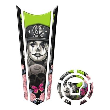 Imagem de Adesivo Faixa Gravata Tanque E Bocal Moto Resinado Caveira Verde