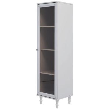 Imagem de Cristaleira 1 Porta Vidro Pés Madeira 151x40 Cm E963 Branco Dtall Branco