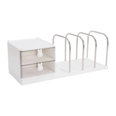 Imagem de Fockety Organizador de Mesa, Suporte para Livros de Plástico e Aço Inoxidável Com Base Antiderrapante, Capacidade de Carga de 8 Kg, para Escritório Doméstico, Escola, Organização de (Branca)