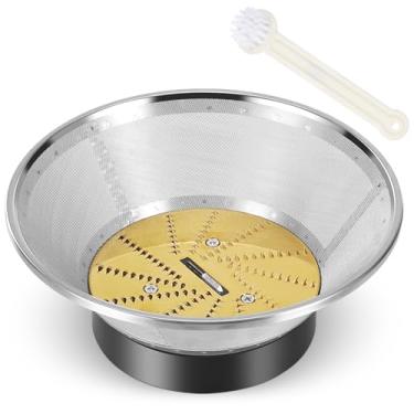 Imagem de Cesta de filtro de malha de peças de reposição Juicer com disco de lâmina revestido de titânio compatível com modelos de fonte de suco Breville BJE410, BJE430SIL, BJE510XL, BJE530BSS, inclui escova