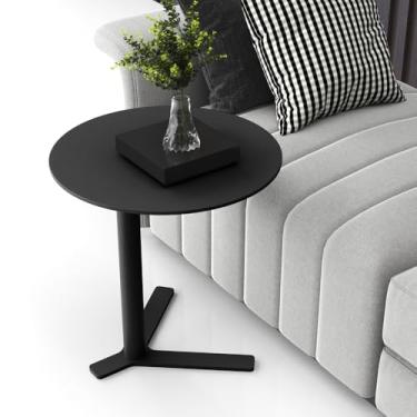 Imagem de Mesas de centro em forma de C, mesas de centro minimalistas de estética exclusiva, mesas laterais redondas multifuncionais de metal para sala de estar, quarto, sofá, varanda, sofá, pátio, jardim