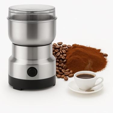 Imagem de Moedor de Café Elétrico Aço Inox, Triturador para Grãos, Sementes e Ervas, Tampa Transparente 110V