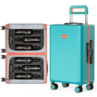 Imagem de MGOB Wine Suitcase Bagagem de transporte com 6 garrafas para aviões - Trava aprovada pela TSA, inserção removível e rodas giratórias, Verde escuro, Carry on luggage, Rígido