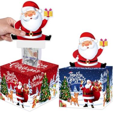 Imagem de Meiidoshine SAFEPresente de festa de Natal, pacote com 2 caixas de dinheiro de Natal para puxar dinheiro, suportes de presente de dinheiro de Natal para crianças e adultos