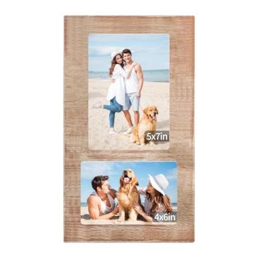 Imagem de YESKAY Moldura de colagem de 10 x 15 x 17 cm, 2 porta-retratos com abertura, moldura de madeira marrom rústica com vidro verdadeiro, tela de 10 x 15 x 18 cm. Molduras para decoração de parede ou mesa
