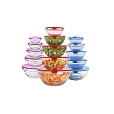 Imagem de Conjunto de 5 Potes de Vidro Herméticos, Tampa Acrílica, Multiuso, Retangular, Capacidades 150ml a 900ml, Cores Sortidas para Armazenamento de Alimentos